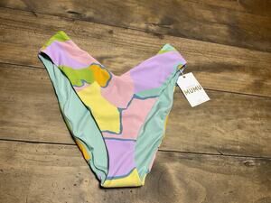 Show Me Your Mumu Bikini Bottom Large Blue Geometric Sexy High Cut Nylon Spandex